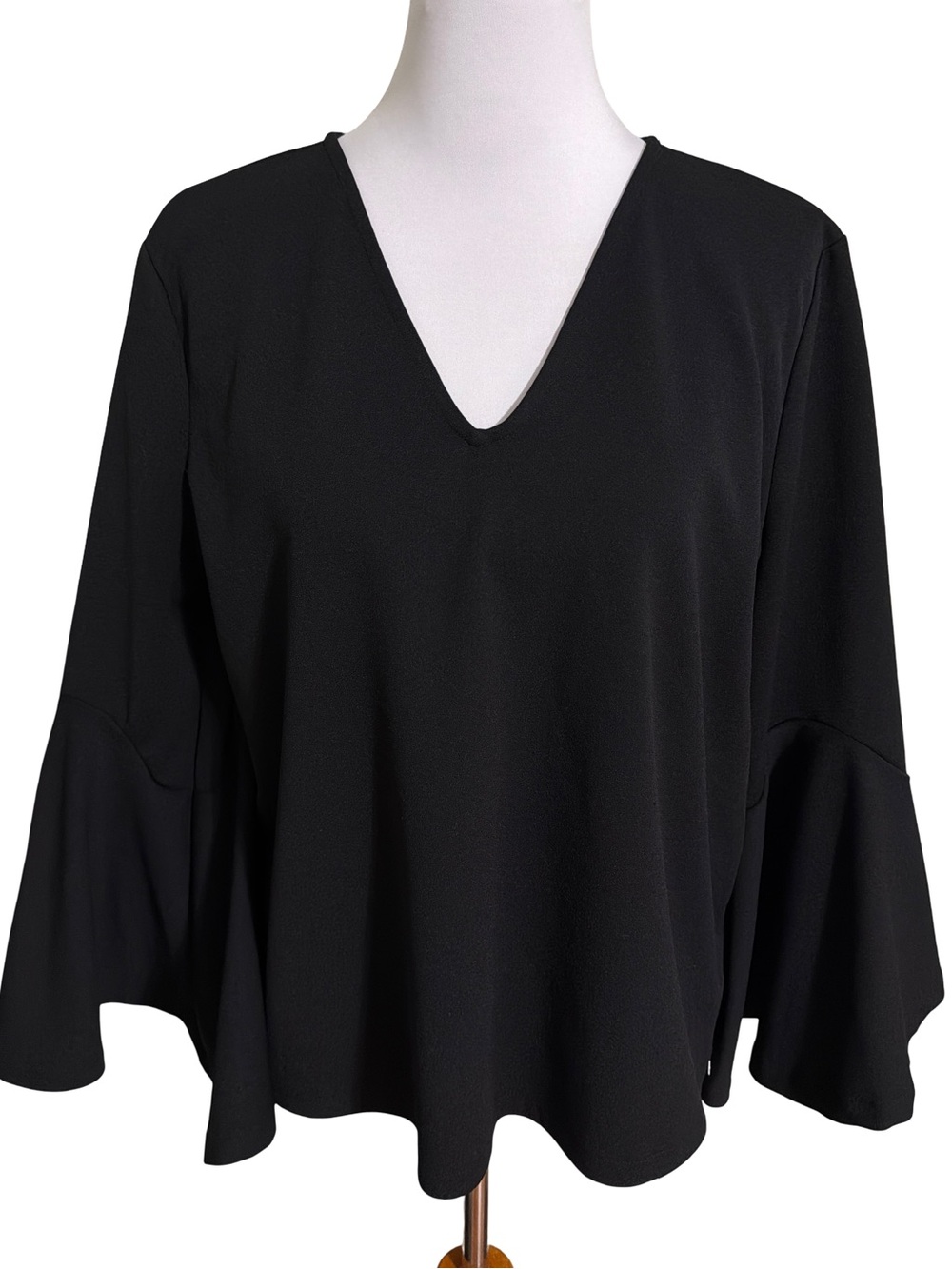 Ann Taylor Black V-Neck Bell Sleeve Top